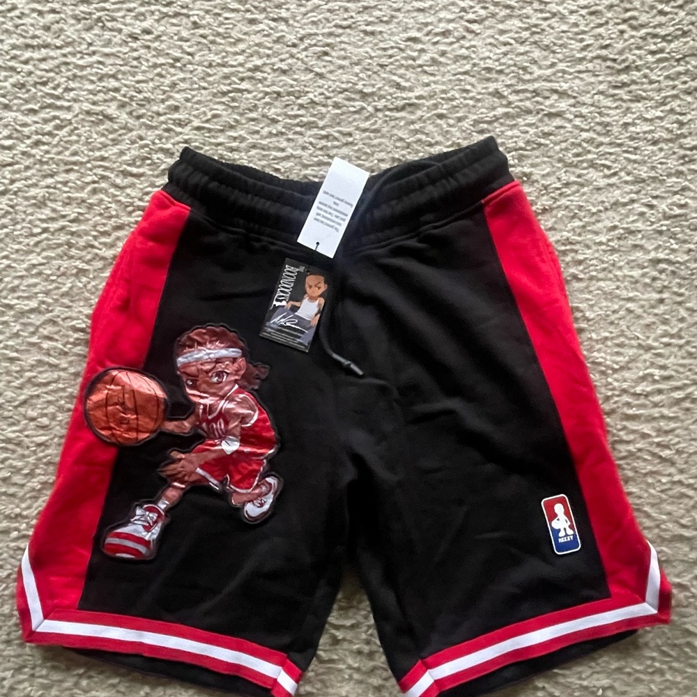 Black and Red Athletic Shorts with Iconic Design